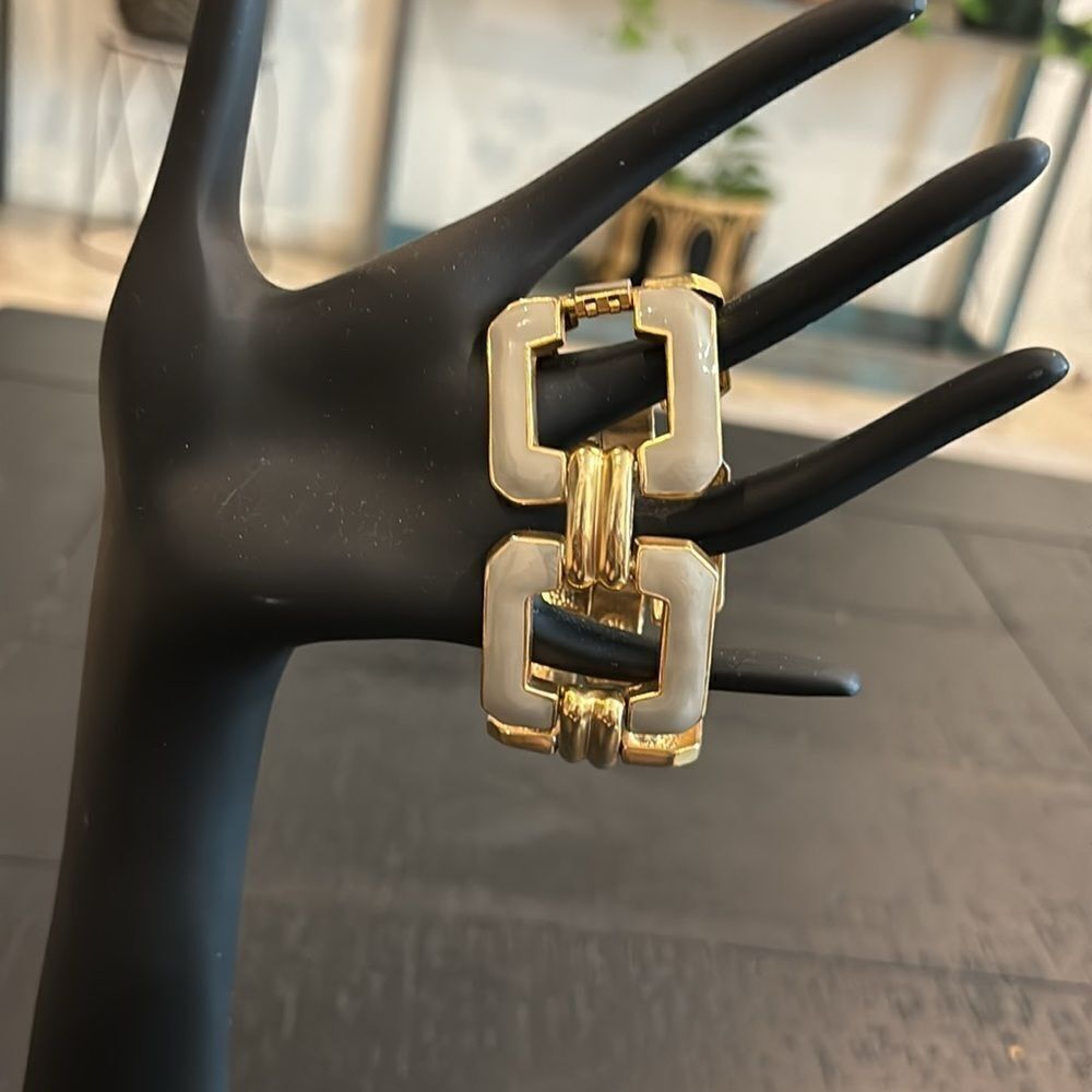 J. Crew Gray Enamel Gold Tone Square Link Classy Bracelet​​​​